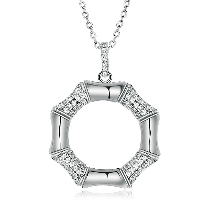 Personality 925 Sterling Silver Circle Necklace Hollow Ring Pendant Necklaces for Women