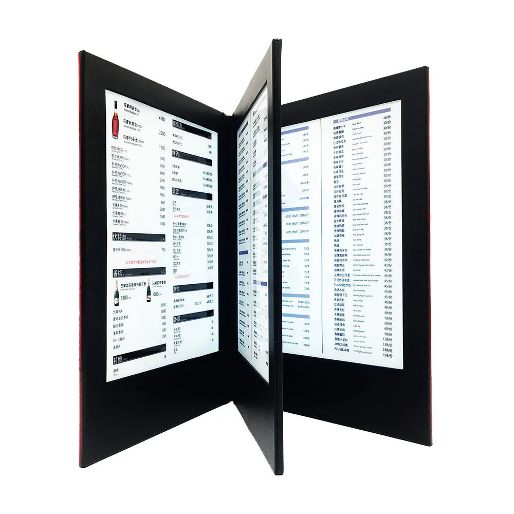 LED Illuminated Menu Folder for Drinking 3 Pages of Different Sizes Durable Leather Cover Book for Hotel & Restaurant Use
