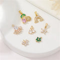 Wholesale Cubic Zircon Cherry Flower Pendant Rainbow Charms DIY Jewelry Necklace Earring Making Jewelry Accessories