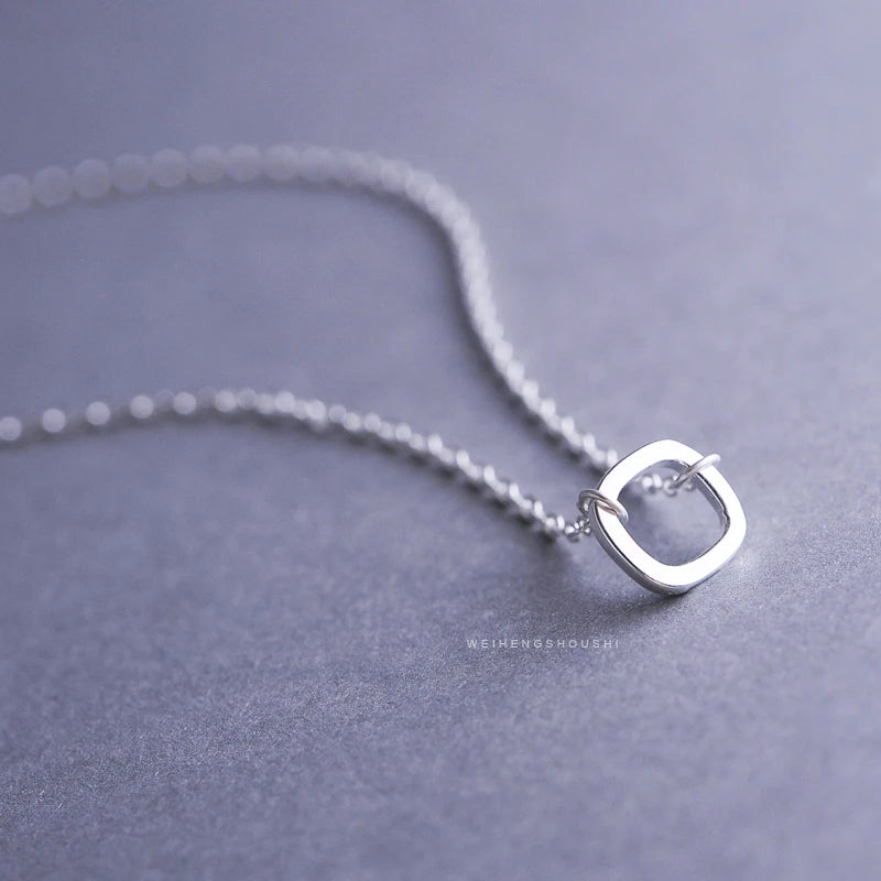 New 925 Sterling Silver Square Necklaces Pendant Fashion Statement Jewelry with Zircon for Women's Engagement Wedding Bijoux