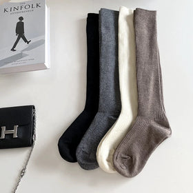 Wholesale Black White Ribbed Uniform Long Socks Warm Cashmere Knee High Socks for Women