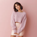 Women's Pastel Cropped Thin Knit Sweater High Casual Pullover Top Fashionable Cable Knit Print Front Breathable Long-Lasting for