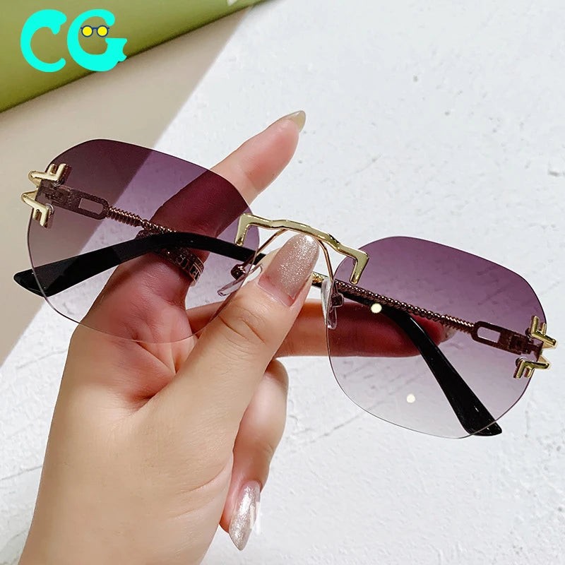 Rimless Sunglasses Women 2022 Fashion Designer Square Sun Glasses Summer Decorative Frameless Eyeglasses Accessories