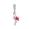 925 Sterling Silver Sparkling Flamingo Pendant Fine Jewelry Shining Red Pink Bird Charm Bead for Bracelet Necklace