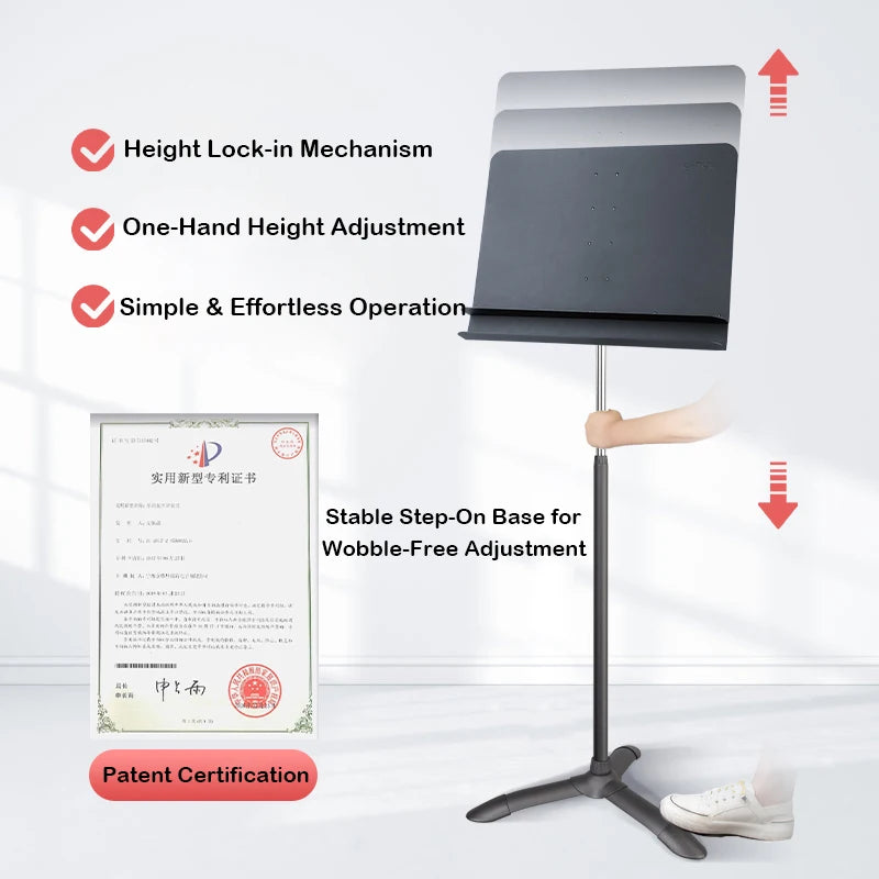 MUS002 Yinyu DDP RTS Professional One-Hand Metal Music Stand No Tools Setup & 152cm Height for Orchestra/Band