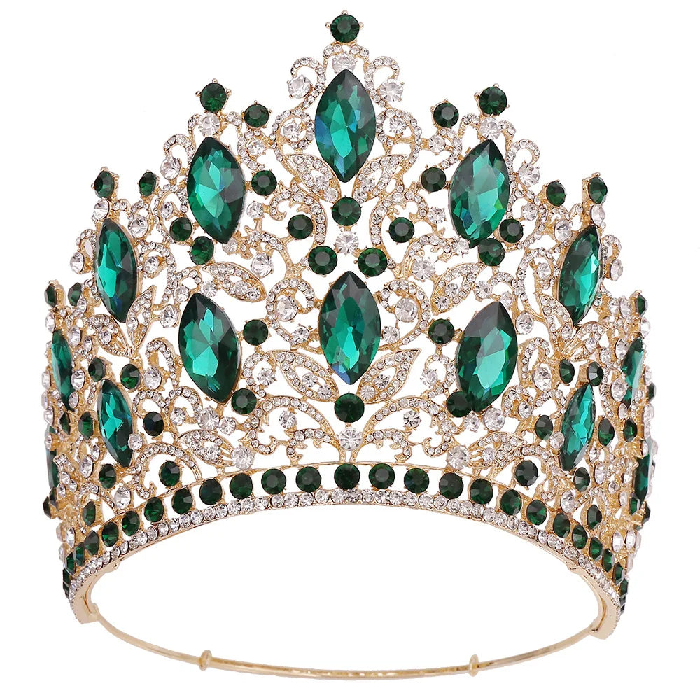 14 CM Tall Big Luxury Baroque Rhinestone Pageant Crown Adjustable Full Gemstones Leaves Shape Large Champion Tiara Crown