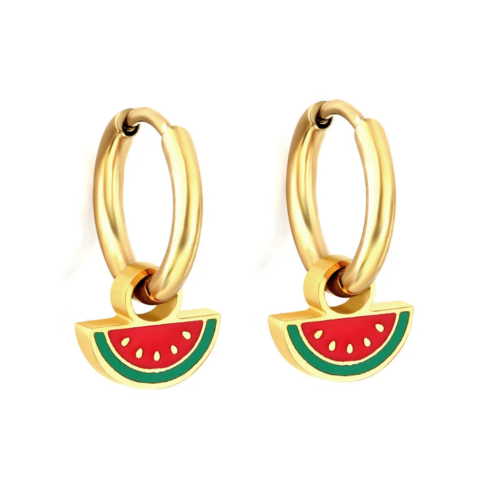 Novel Design Fruit Pendant Huggie Earrings for Women Strawberry Shape Stainless Steel Earrings Cute Jewelry Accessories
