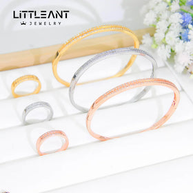 Little Ant Jewelry Zirconia Jewelry Set Bridal Wedding Stainless Steel Bangle Bracelet and Ring Set for Women