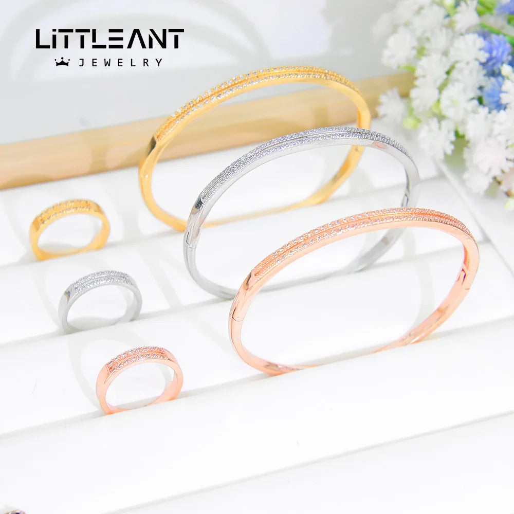 Little Ant Jewelry Zirconia Jewelry Set Bridal Wedding Stainless Steel Bangle Bracelet and Ring Set for Women