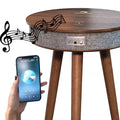 Nordic Modern Portable Round Wooden Panel Stand Smart Side Coffee Table with BT Speaker USB Charging Port and Wireless Charger
