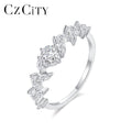 CZCITY Flower Silver 925 Sterling Fashion Zircon Promise Finger Wedding for Woman Eternity Ring
