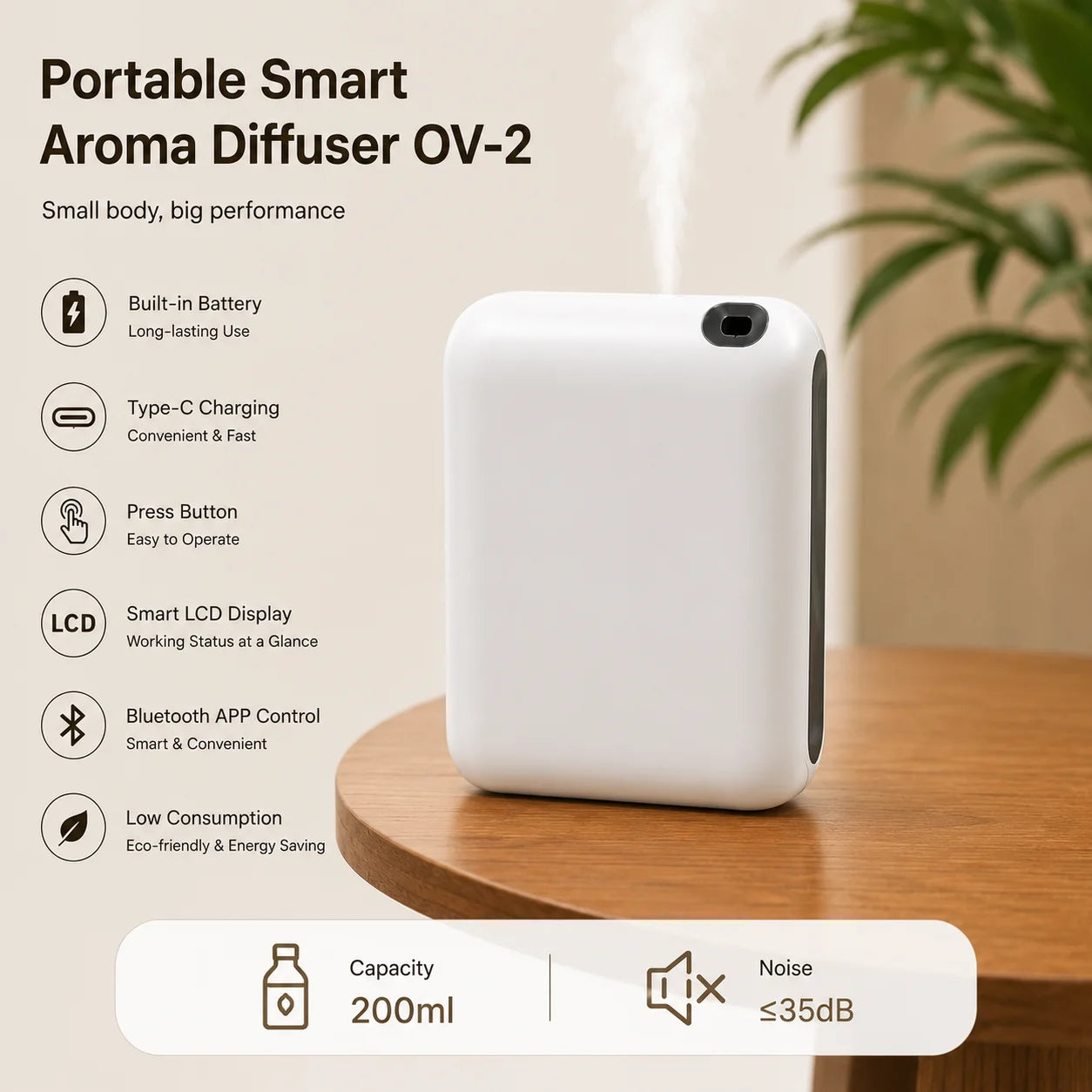Crearoma/Ouwave Hot Selling Model Scent Diffuser LCD Long Battery Life Bluetooth Scent Aroma Diffuser
