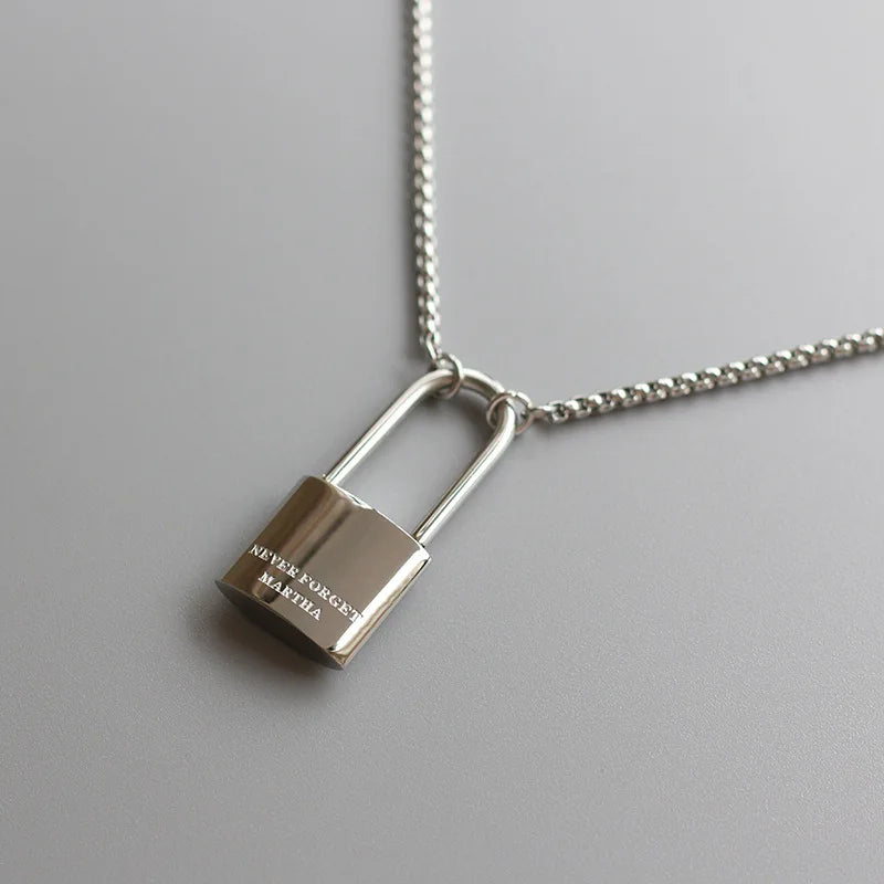 BF Style Couple Men Women Stainless Steel Padlock Lock Pendant Charm Couple Necklace