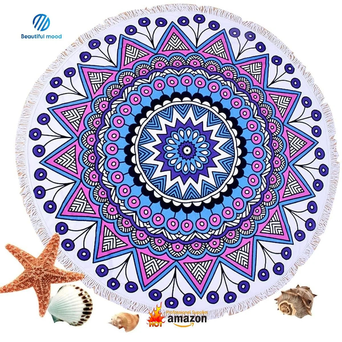 Custom Logo Round Cotton Beach Towel Irregular Multiple Patterns Modern Plain Style