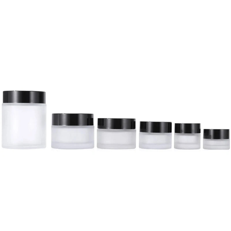 1 Oz Frosted Glass Face Cream Jar 5ml 10ml 15ml 20ml 50ml 100ml Empty Custom Cosmetic Frosted Glass Jar With Black Lids