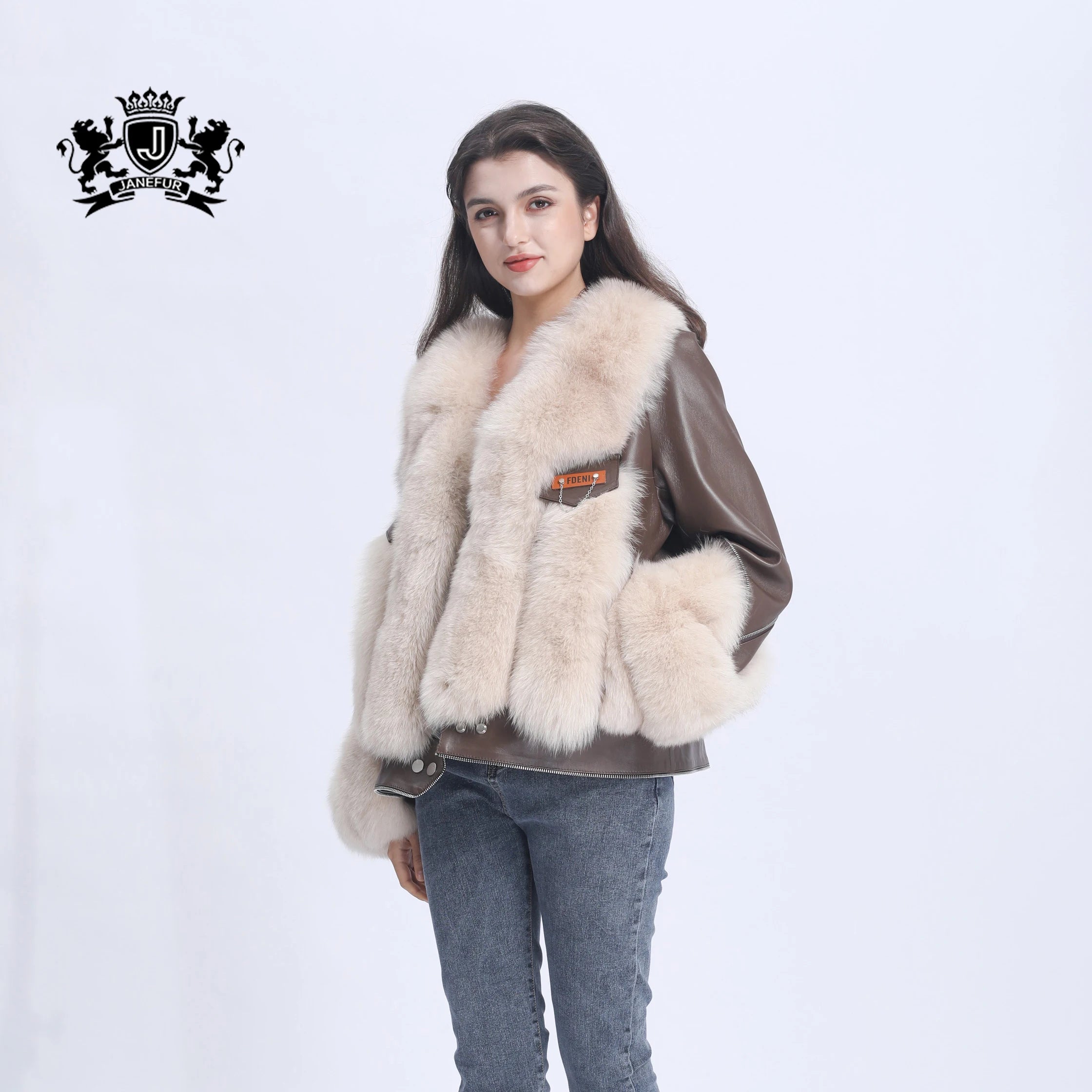 Comfortable Fashion Design Zippers Decoration Fox Fur Jacket Real Soft Sheep Leather Biker Style Luxury Fox Fur Jacket