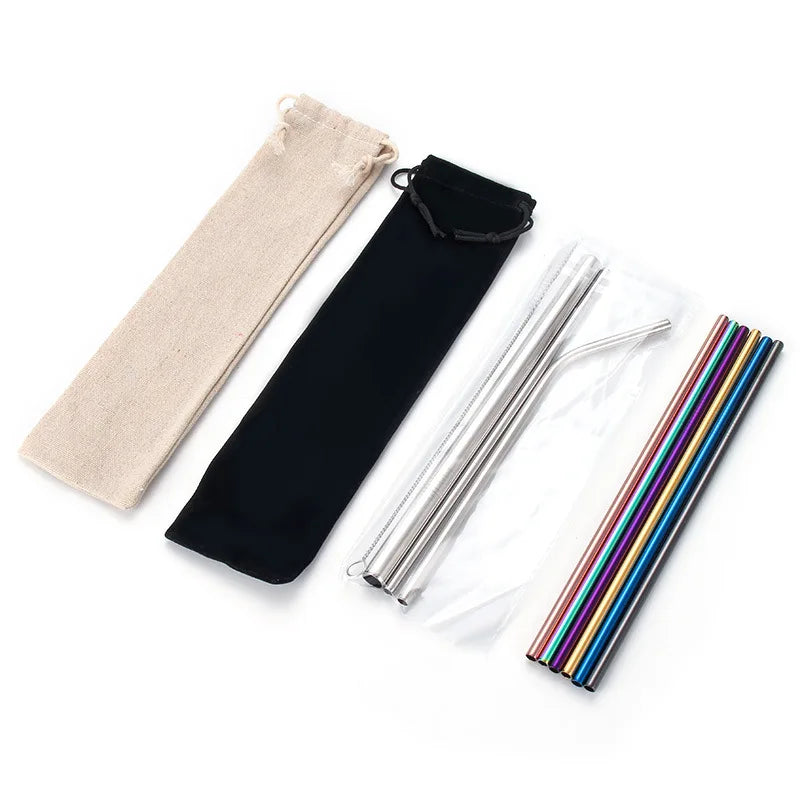 304 Custom Reusable Straight Bent 6mm/8mm/12mm Stainless Steel Straw Set in Stock