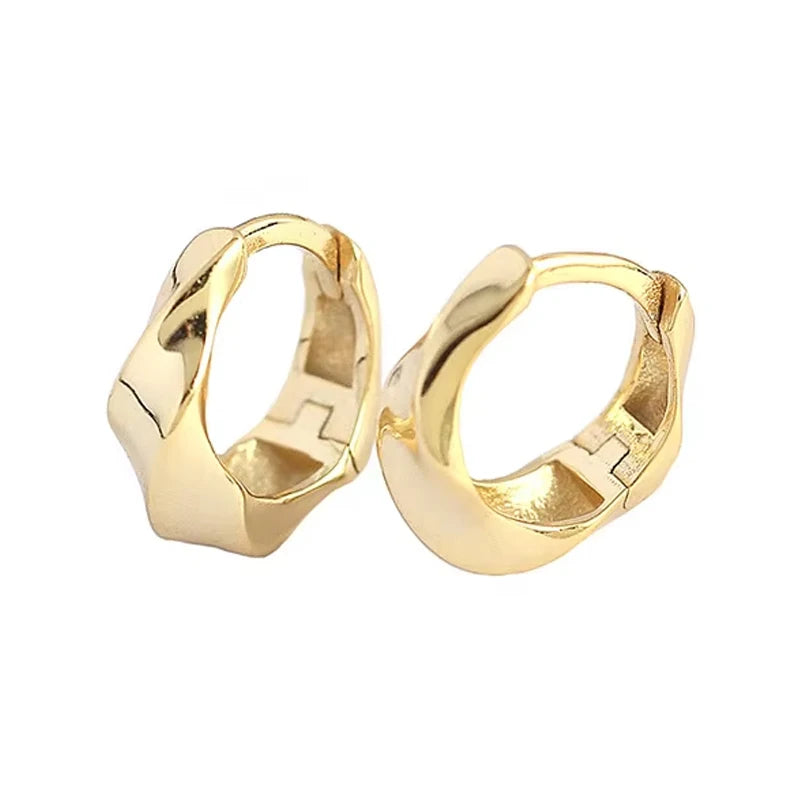 Minimalist Fashion Earrings S925 Silver Sterling Geometric Metal Twisted Smooth Surface Hoop Earrings for Women