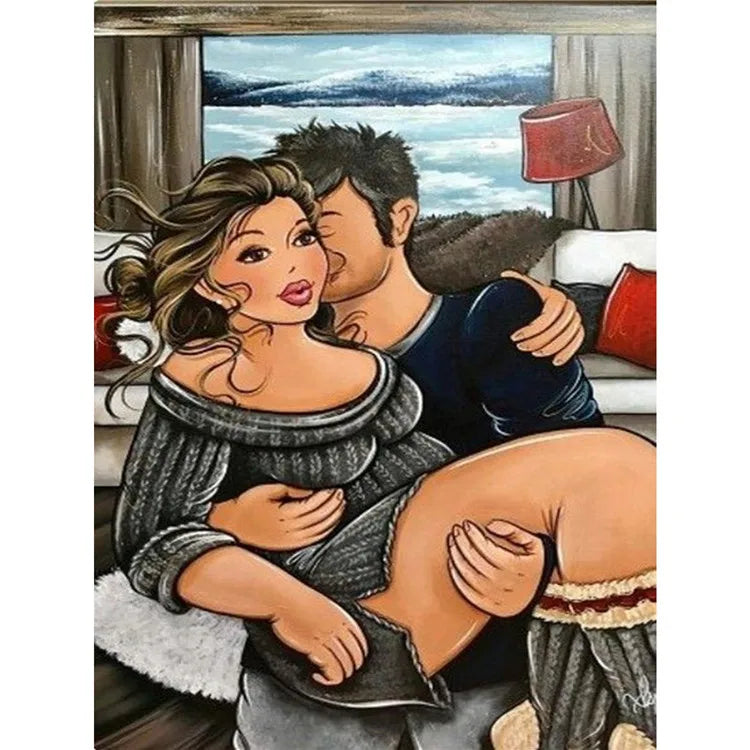 Lover Couple Cartoon DIY 5D Diamond Painting by Number Kit Fashion Wall Art Canvas Paint Diamond Painting Rhinestone