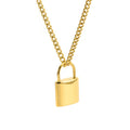 YF6237 Stainless Steel 18k Gold Plated Hip Hop Lock Pendant Couple Necklace Hypoallergenic