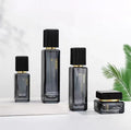 Luxury Cosmetic Containers Lotion Pump Glass Bottle Empty Cosmetic Packaging Black square Glass Bottle Skincare Packaging