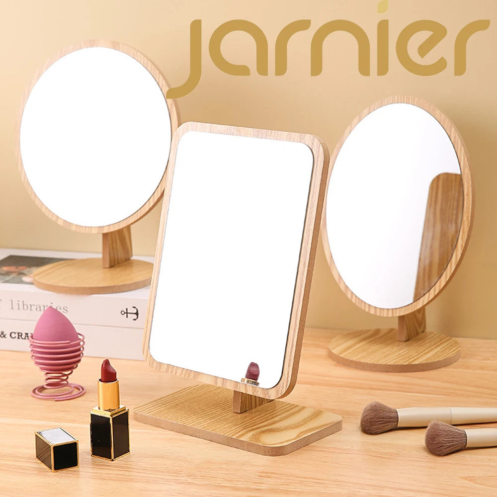 Bamboo Wood Square Table Mirror Dressing Table Makeup Mirror Convenient Wooden Wholesale Round Simple Personalized As Photo
