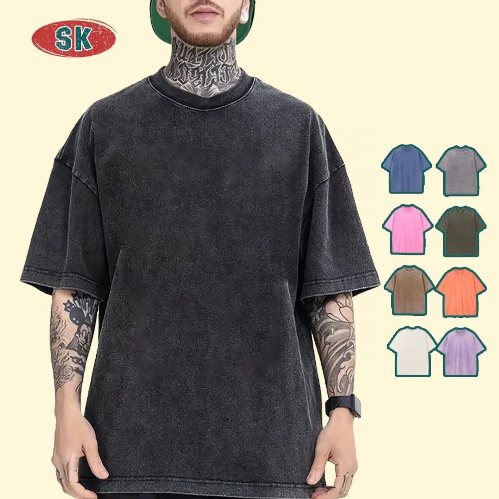 Custom logo Vintage Streetwear Heavyweight Dtg 250gsm 100% Cotton Heavy Oversized Print Graphic Acid Wash t Shirt