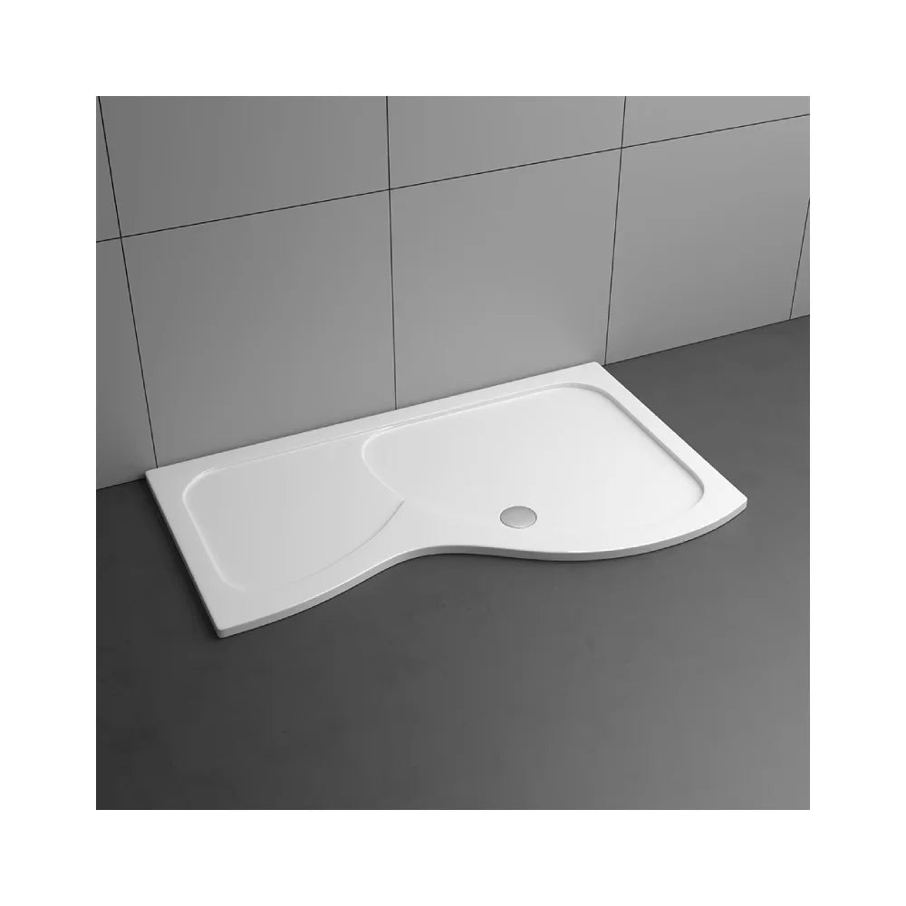 Caravan Shower Tray 1500mm Cuttable Large P Shaped Walk in Solid Surface Bathroom Wet Room Universal Shower Enclosure Base