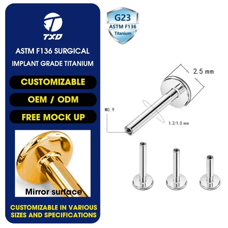 F136 Titanium Lip Studs Latest Silver Body Jewelry Couples Cold Sex Bohemian Perforated Ear Studs Flat Bottom Rod Accessories
