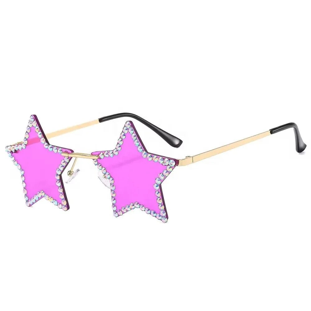 2023 Fashion Metal Unisex Street Popular Famous Star Frameless Diamond Sunglasses