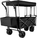 Collapsible 4-Wheel Garden Beach Wagon Cart with Canopy Outdoor Utility Folding Camping Trolley for Hiking & Travel