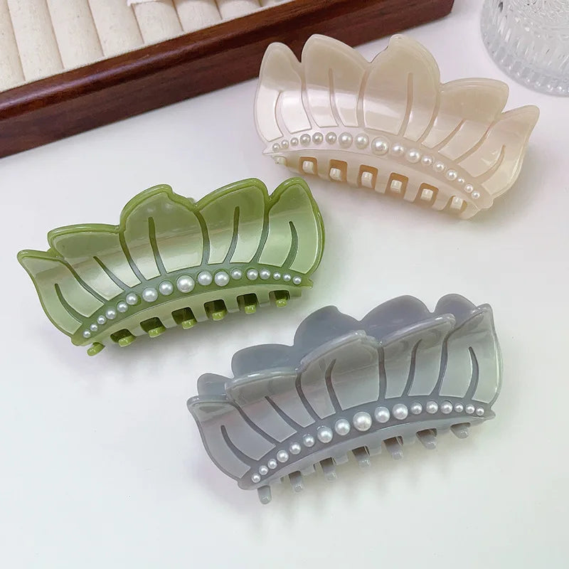 Sayoung Korean New Design Women Girls Hair Accessories Lotus Flower Pearl Custom Cellulose Acetate Hair Claw Clips
