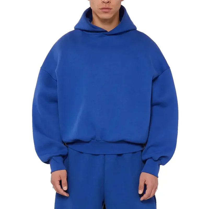 OEM 400gsm 500gsm Fleece Cotton Thick Sweatshirts Sweatpants Set Custom Men Oversize Heavyweight Acid Washed Boxy Cropped Hoodie