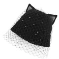 New Fashion Chic Womans Winter Cat Ear Knit Hat Knitted Chunky Stretch Cat Ears Beanie Hats Skull Thick Ski Hat With Mesh Veil