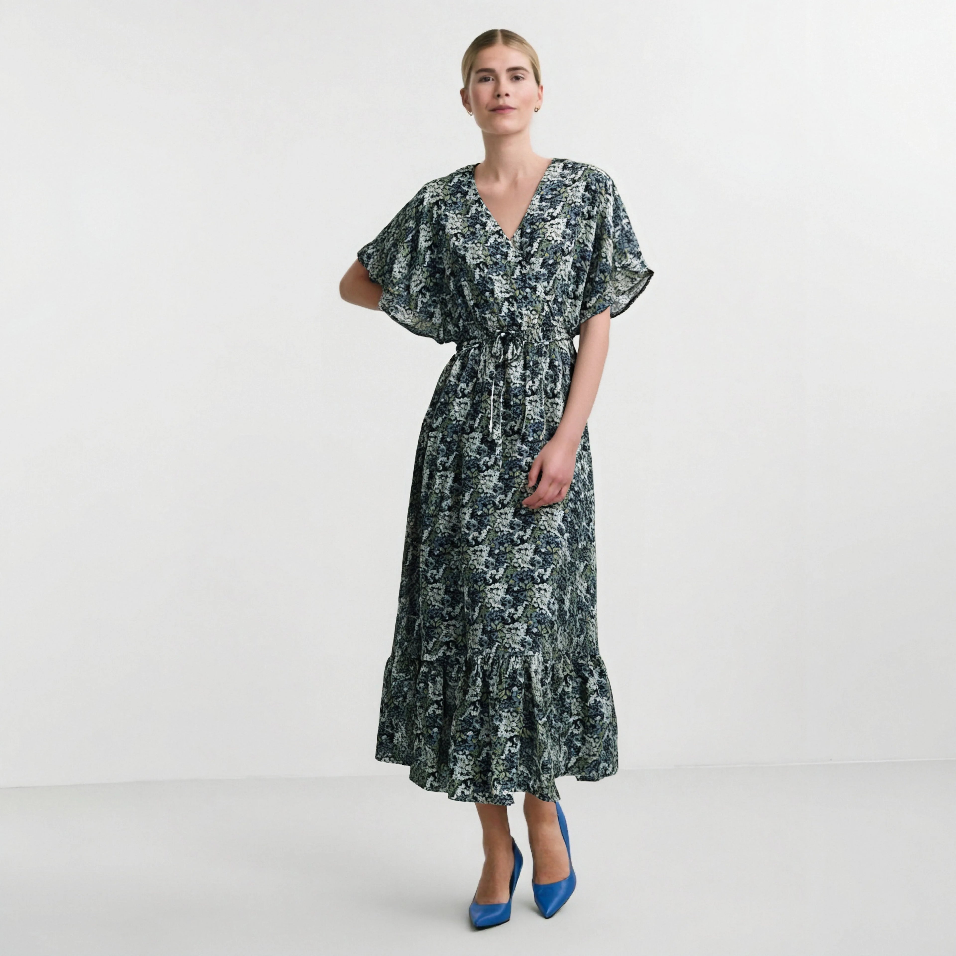 High Quality Short Sleeve  Long Summer Dress Chiffon Maxi Dresses Long Floral Dress