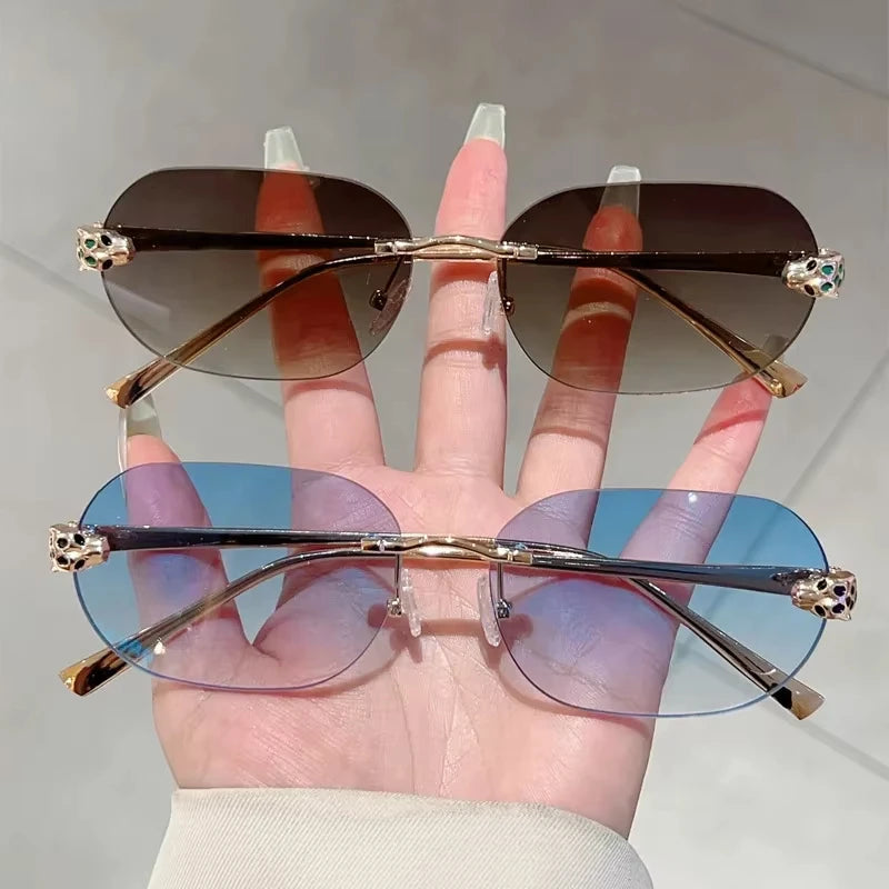 Custom Logo 2025 Vintage Men Women Square Punk Sun Glasses UV400 Metal Leopard Head Rimless Y2k Sunglasses