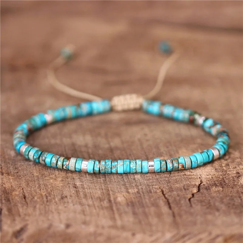Bohemia 2x4mm Tile Natural Stone Beads Adjustable Bracelet Stretch Tibetan Gemstones Jasper Dainty Bracelets for Women Wholesale