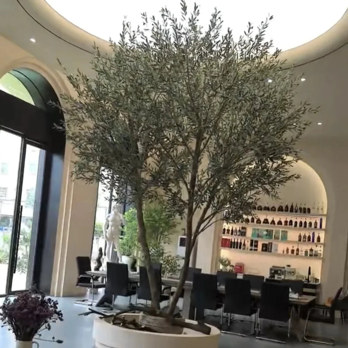 Faxu 8ft Tall Artificial Olive Tree Interior Decorative Plastic Grass and Leaf Plant for Indoor Use