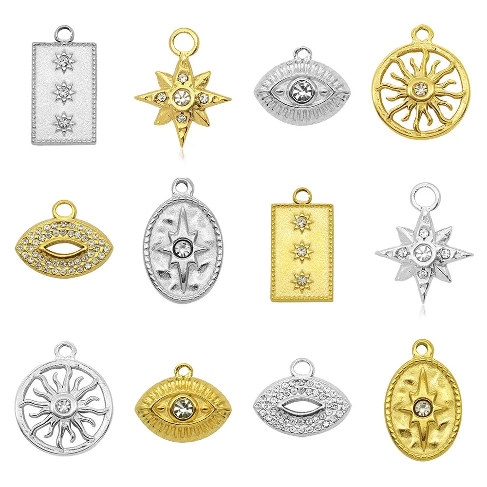 BM Wholesale Sun Zircon 304 Stainless Steel DIY Jewelry Accessories Geometric Eye Necklace Earrings Pendants