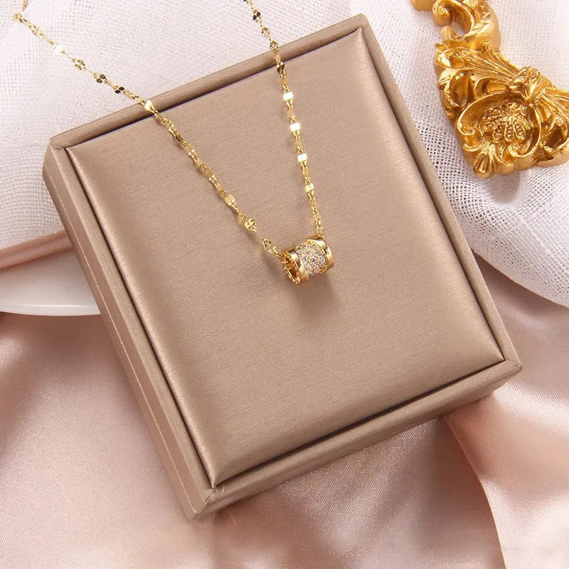 Real Gold Electroplated Stainless Steel Necklace for Women Micro Inlaid Summer Collarbone Chain Gift Necklace