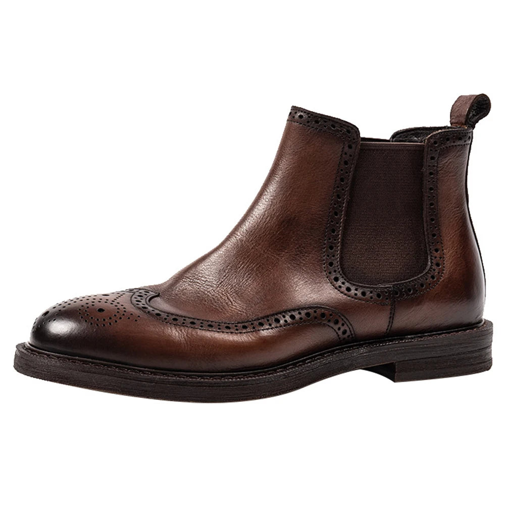 2024 Vintage Comfortable Handmade Durable Slip-On Genuine Leather Chelsea Boots for Men Party Daily Life