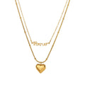 Minimalist Stainless Steel Gold Plated Non-Tarnish Double Layer Forever Love Heart Pendant Necklace for Women Gift