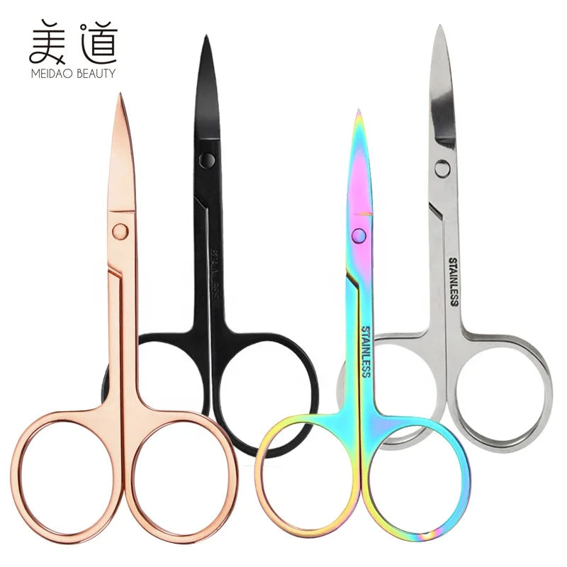 Stainless Steel  Rose Gold  Colorful  Titanium Curved Sharp Black Private Label  Eyebrow  Nail  Scissors Trimming