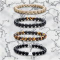 Trendy 8mm Matte Black Brown Tiger Eye Natural Stone Bead Bracelets Onyx Howlite Ball Shape White Black Tiger Eye Beaded