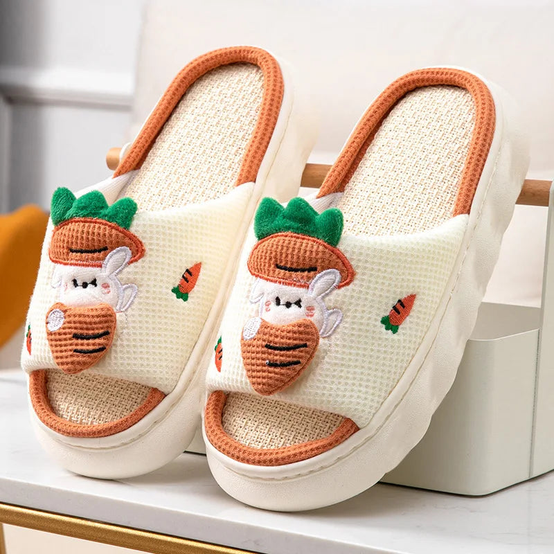 Women's Open-Toed Cotton and Linen PVC for Slippers 4.0 Thickened Four Seasons for Winter Spring and Autumn