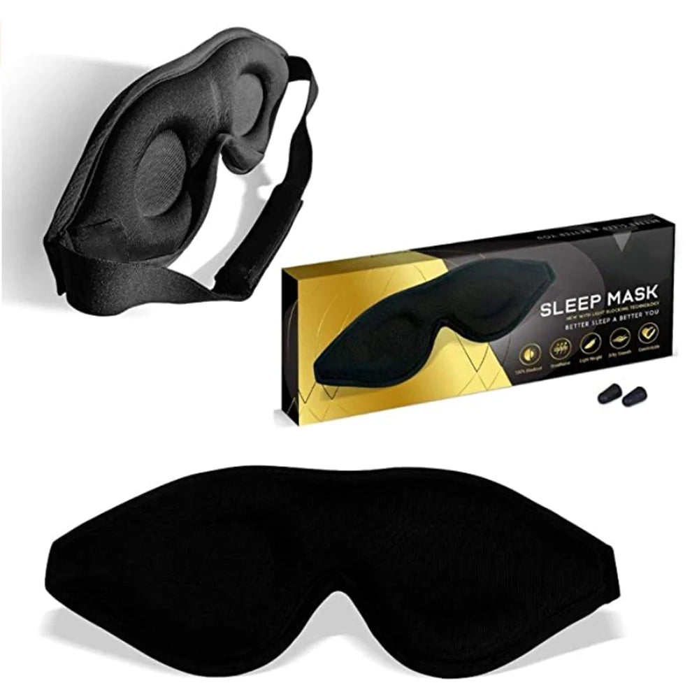 3D Contoured Sleep Eyemask for Women Men Kids Blindfold with Ear Plugs and Silk Pouch
