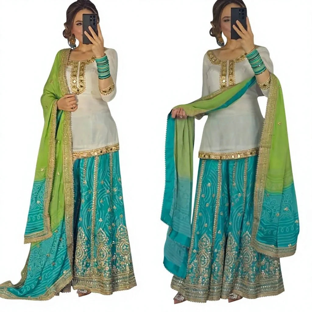 Party Wear Wedding Diwali White Color Georgette Embroidery Sequence Work Dupattas