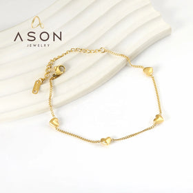 Ason Fashion Jewelry Bracelets Maker 18K Gold Plated Women Heart Bracelet Charms Wholesale Stainless Steel Couple Bracelet