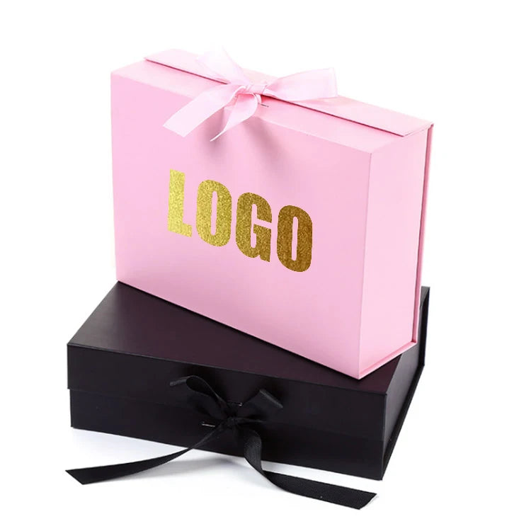 Magnetic Pink Luxury Fold Cardboard Gift Box with Separate Window Lid Recycled Materials & Embossing