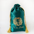 Custom Logo 8x12inch Green Silk Wigs Gift Pouches Drawstring Satin Hair Packaging Bags With Tassels